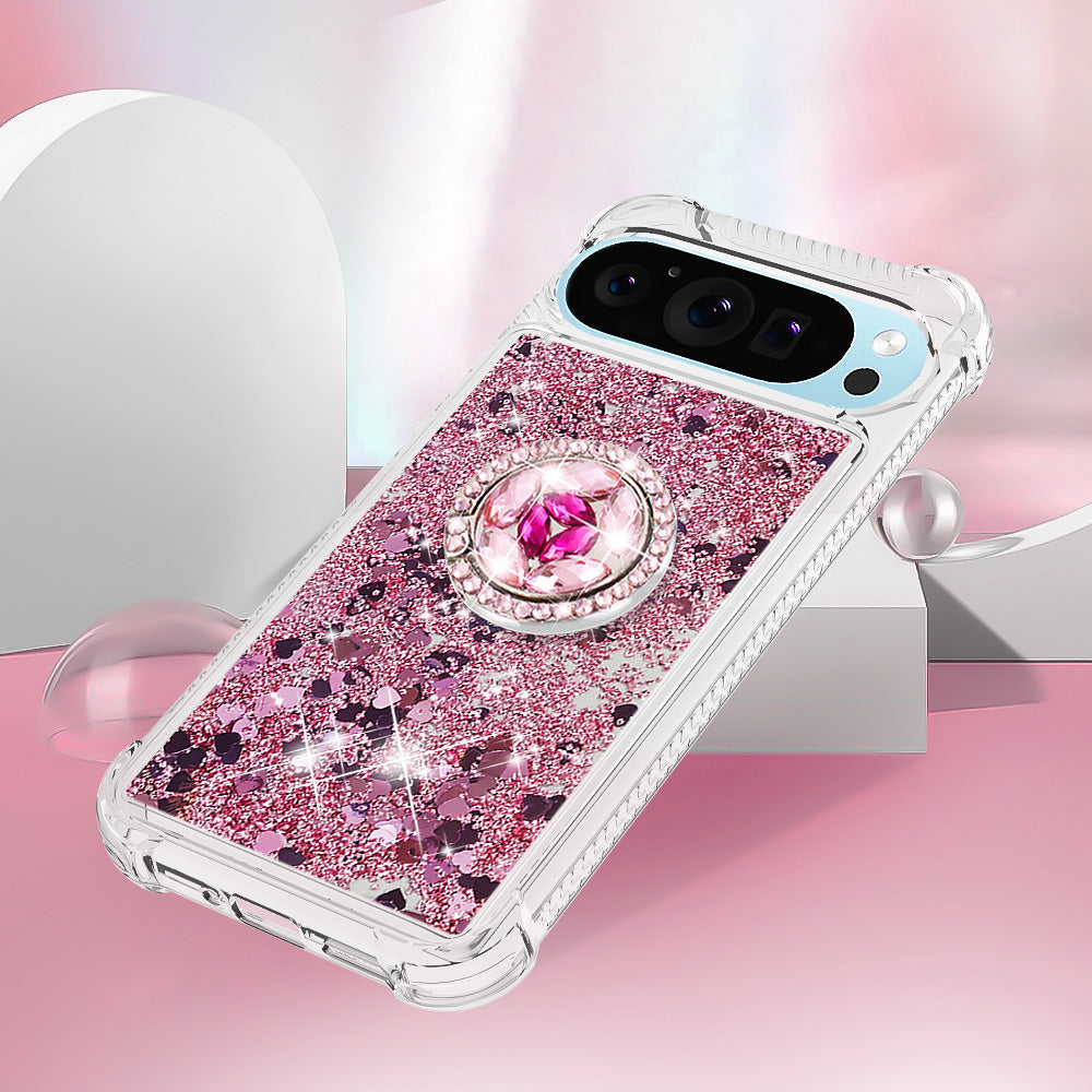 YB Quicksand Series-7 For Google Pixel 9 Case Floating Sequins TPU Cover with Ring Kickstand YB Quicksand Series-7 For Google Pixel 9 Case Floating Sequins TPU Cover with Ring Kickstand